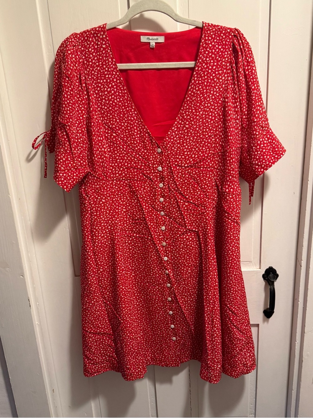 Madewell Button Down Dress, Mini Floral Print, Red, 14 - Picture 3 of 7
